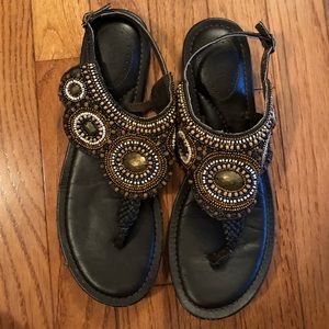 Fossil "Ross" Boho Beaded Leather Sandals | Size 9
